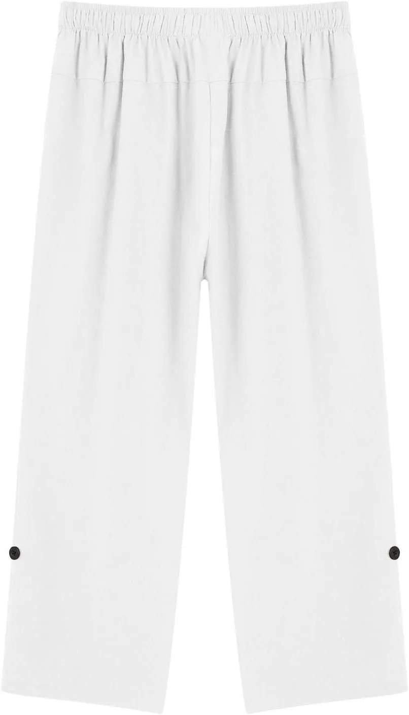 Mens Big and Tall Linen Harem Capri Pants Lightweight Loose Fit 3/4 Short Drawstring Elastic Waist Baggy Yoga Trouser