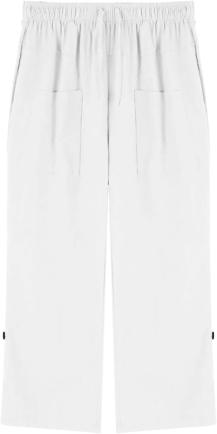 Mens Big and Tall Linen Harem Capri Pants Lightweight Loose Fit 3/4 Short Drawstring Elastic Waist Baggy Yoga Trouser