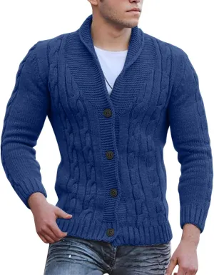 Mens Cable Knit Cardigan Sweater Shawl Loose Fit Long Sleeve Casual Cardigans Jacket Long for Men