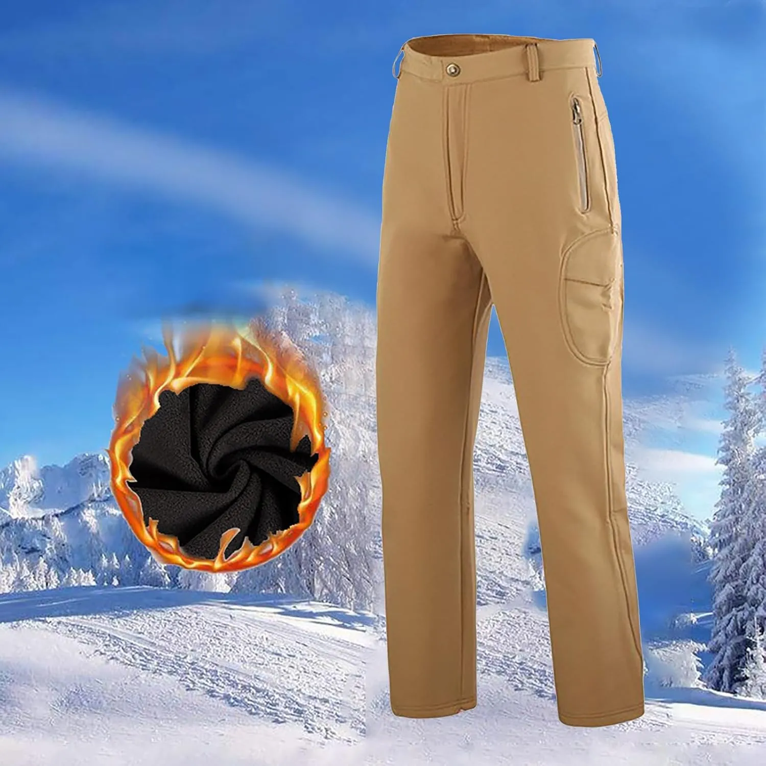 Mens Camo Pants Flexcamo - Tactical Waterproof Cargo Pants Fleece Lined Military Work Pants Warm Winter Hiking Pants
