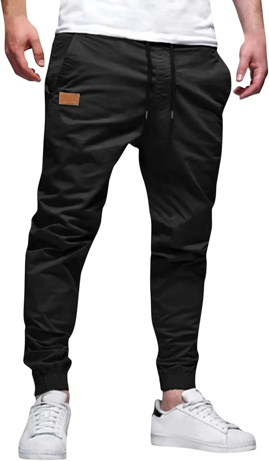 Men's Cargo Pants Elastic Waist Casual Sweatpants Pants Drawstring Chino Pants Twill Track Cargo Pants for Men