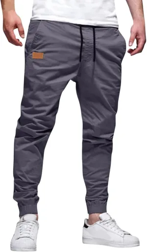 Men's Cargo Pants Elastic Waist Casual Sweatpants Pants Drawstring Chino Pants Twill Track Cargo Pants for Men