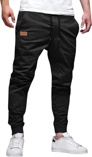 Men's Cargo Pants Elastic Waist Casual Sweatpants Pants Drawstring Chino Pants Twill Track Cargo Pants for Men
