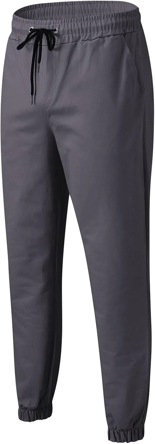 Men's Cargo Pants Elastic Waist Casual Sweatpants Pants Drawstring Chino Pants Twill Track Cargo Pants for Men