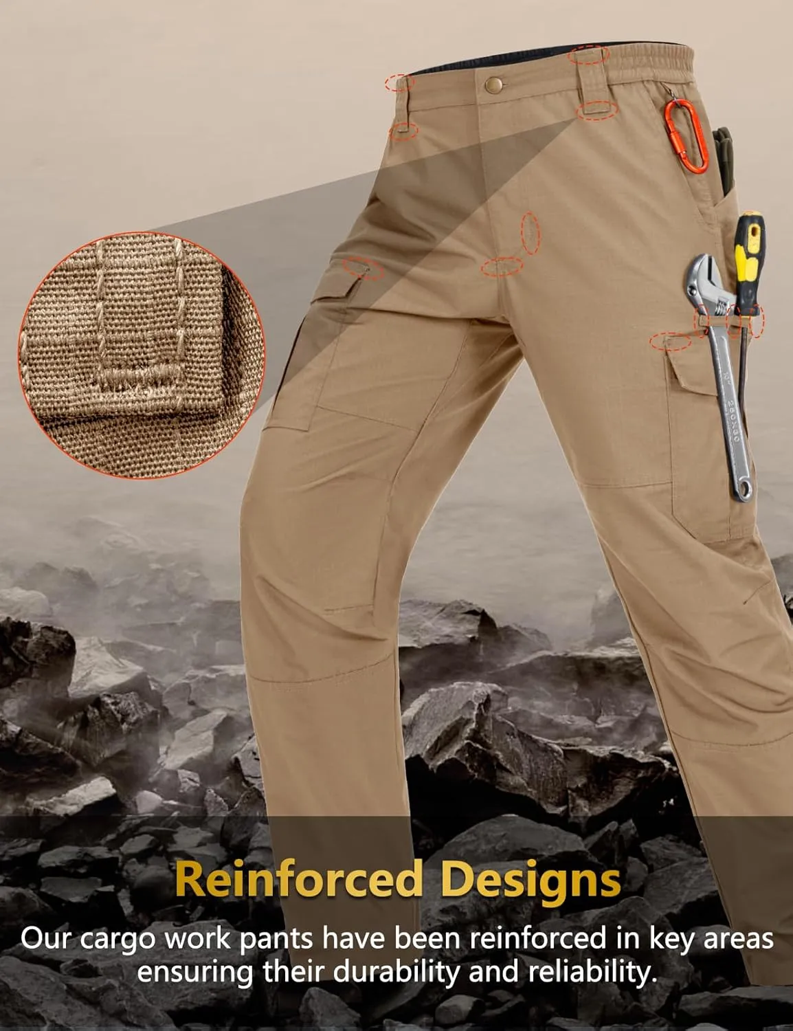 Mens Cargo Pants Waterproof Hiking Pants for Men Ripstop Tactical Pants Multi Work Pants with 7 Pockets