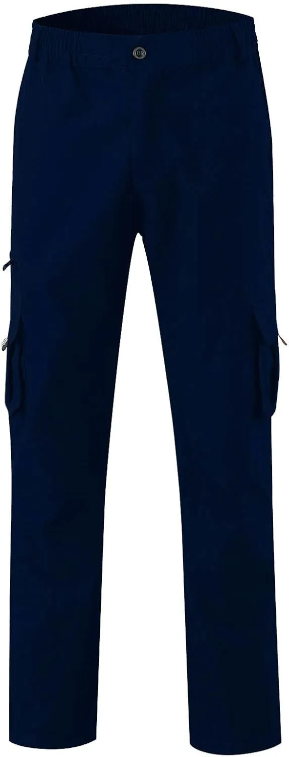 Mens Cargo Trousers,Elastic Waistband Straight Leg Pants Casual Midweight Slacks Basic Low Rise Bottoms for Men