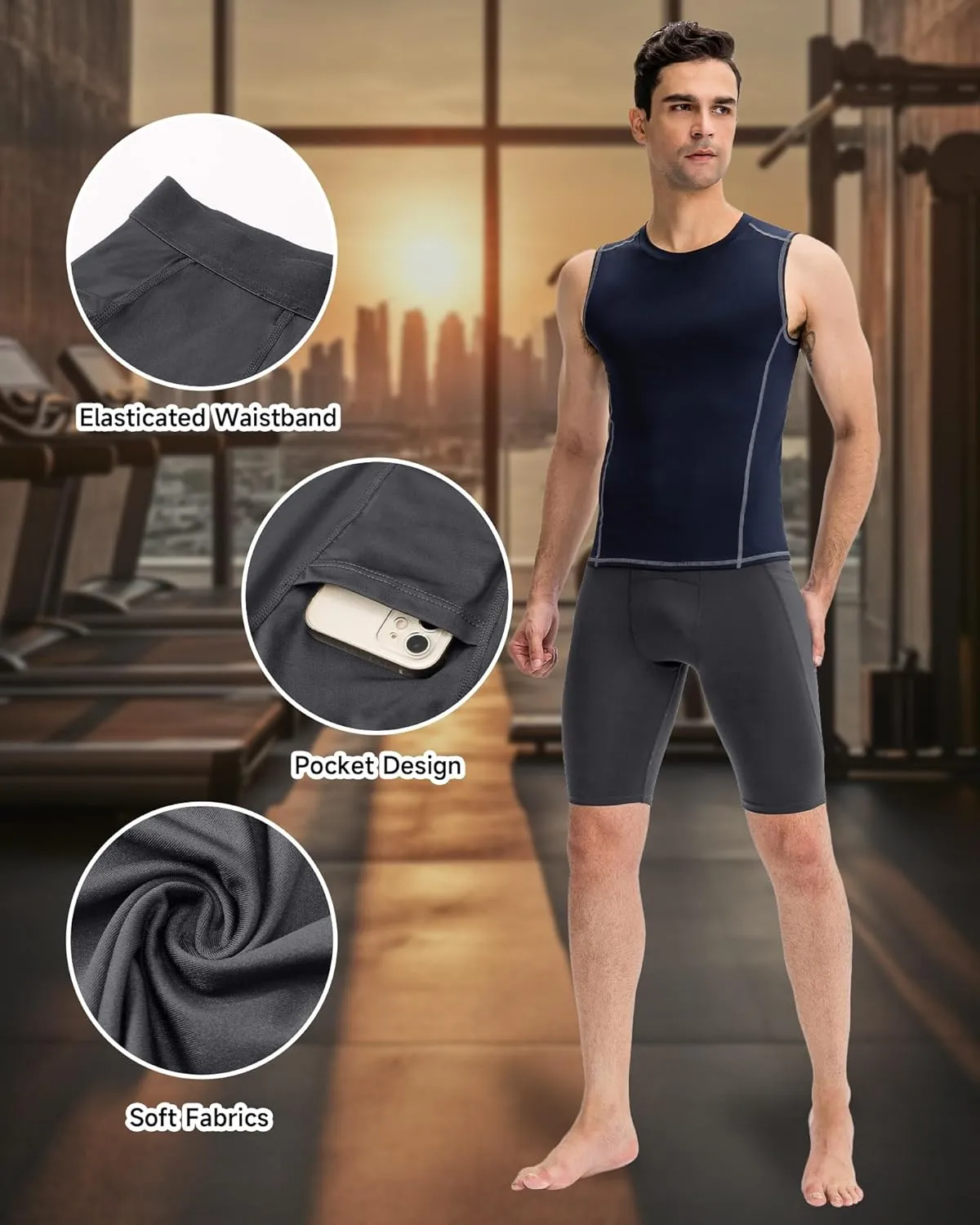 Men's Compression Shorts – Running Spandex Underwear with Pockets, Workout Gym Athletic Sports Tight Shorts for Men