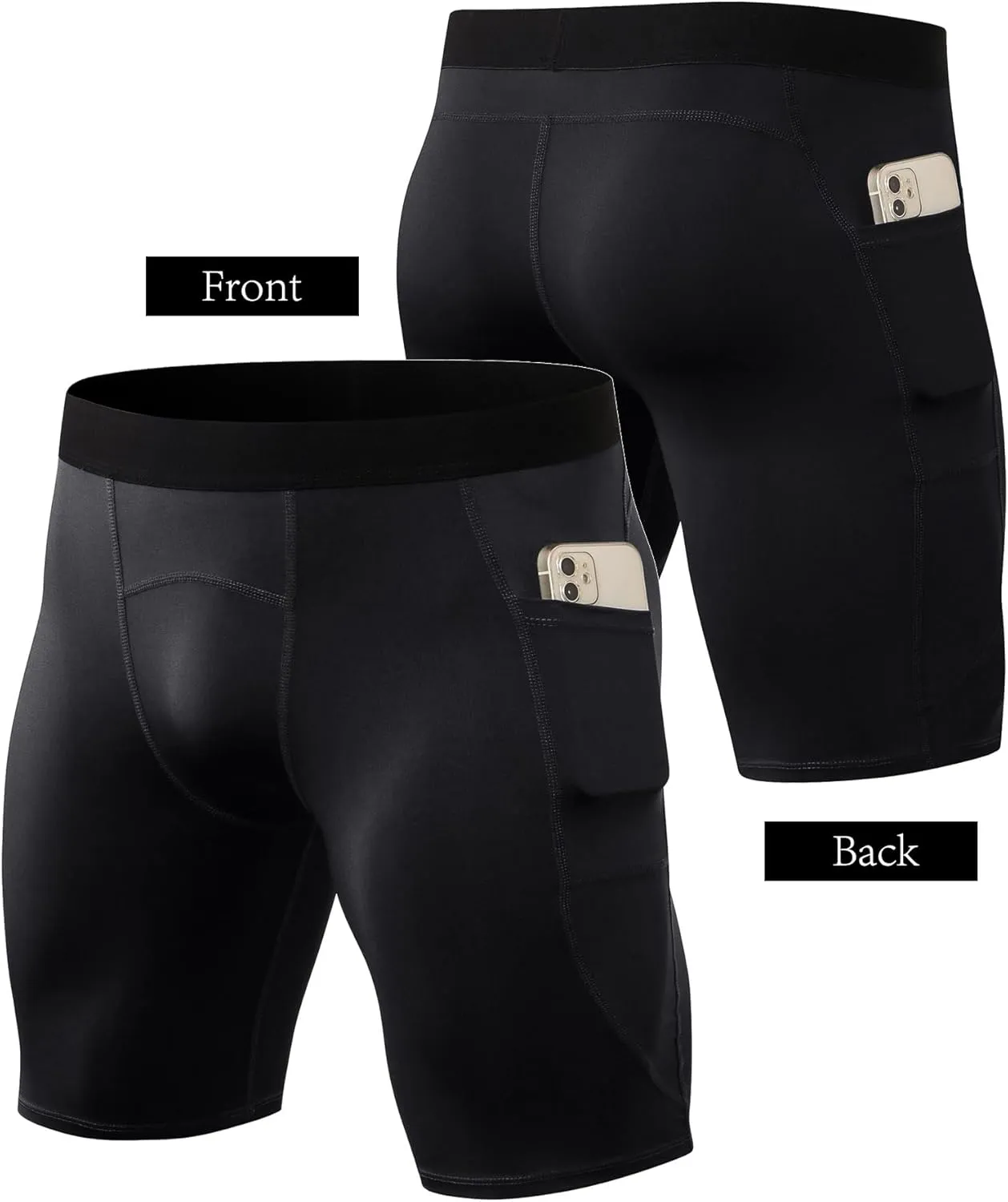Men's Compression Shorts – Running Spandex Underwear with Pockets, Workout Gym Athletic Sports Tight Shorts for Men