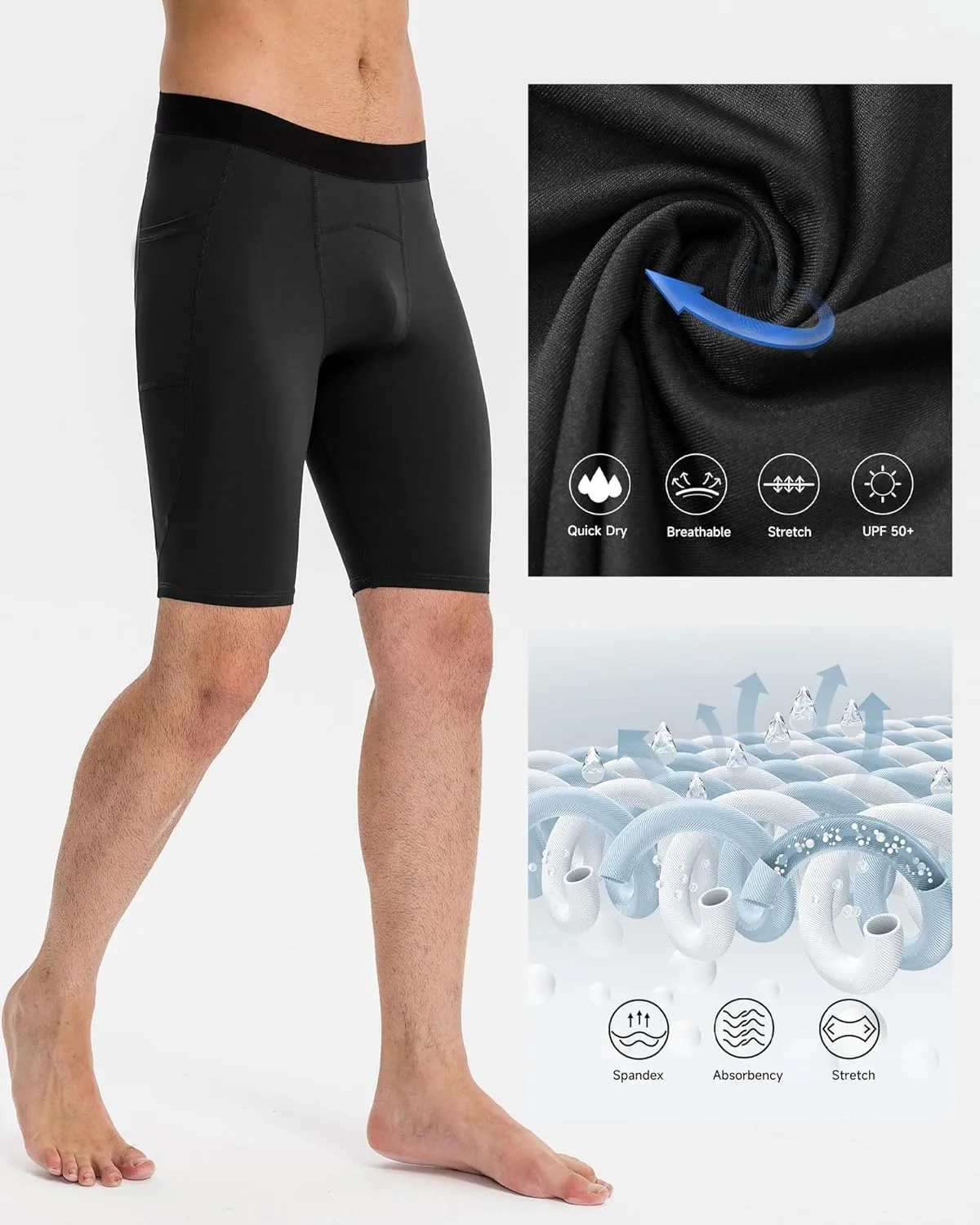 Men's Compression Shorts – Running Spandex Underwear with Pockets, Workout Gym Athletic Sports Tight Shorts for Men