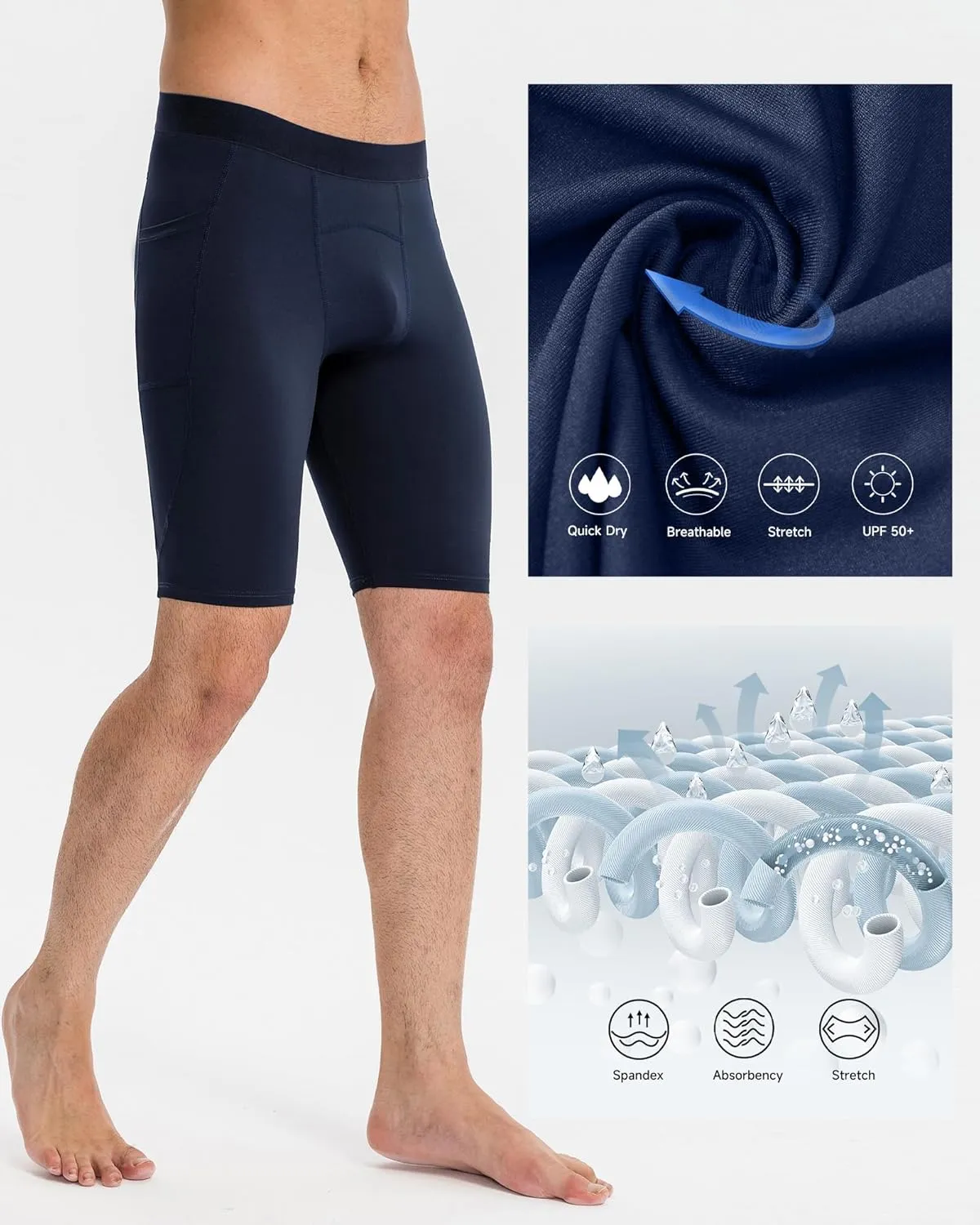 Men's Compression Shorts – Running Spandex Underwear with Pockets, Workout Gym Athletic Sports Tight Shorts for Men