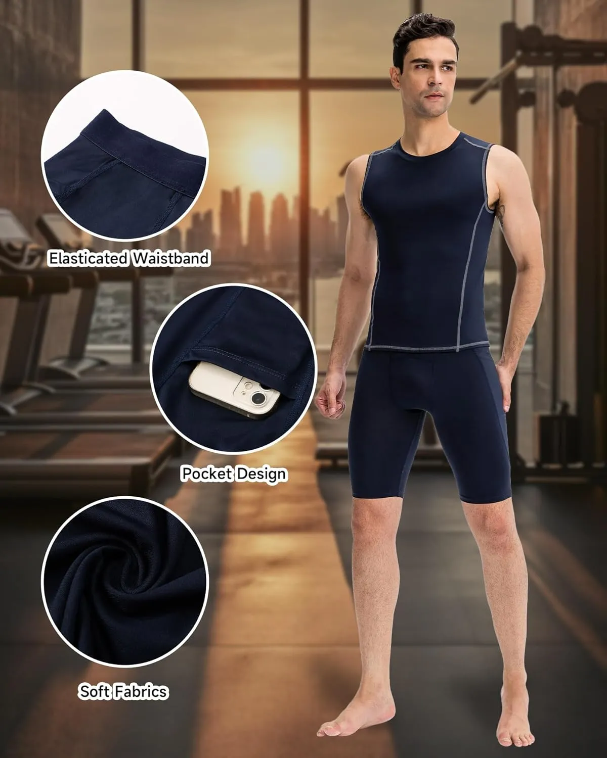 Men's Compression Shorts – Running Spandex Underwear with Pockets, Workout Gym Athletic Sports Tight Shorts for Men