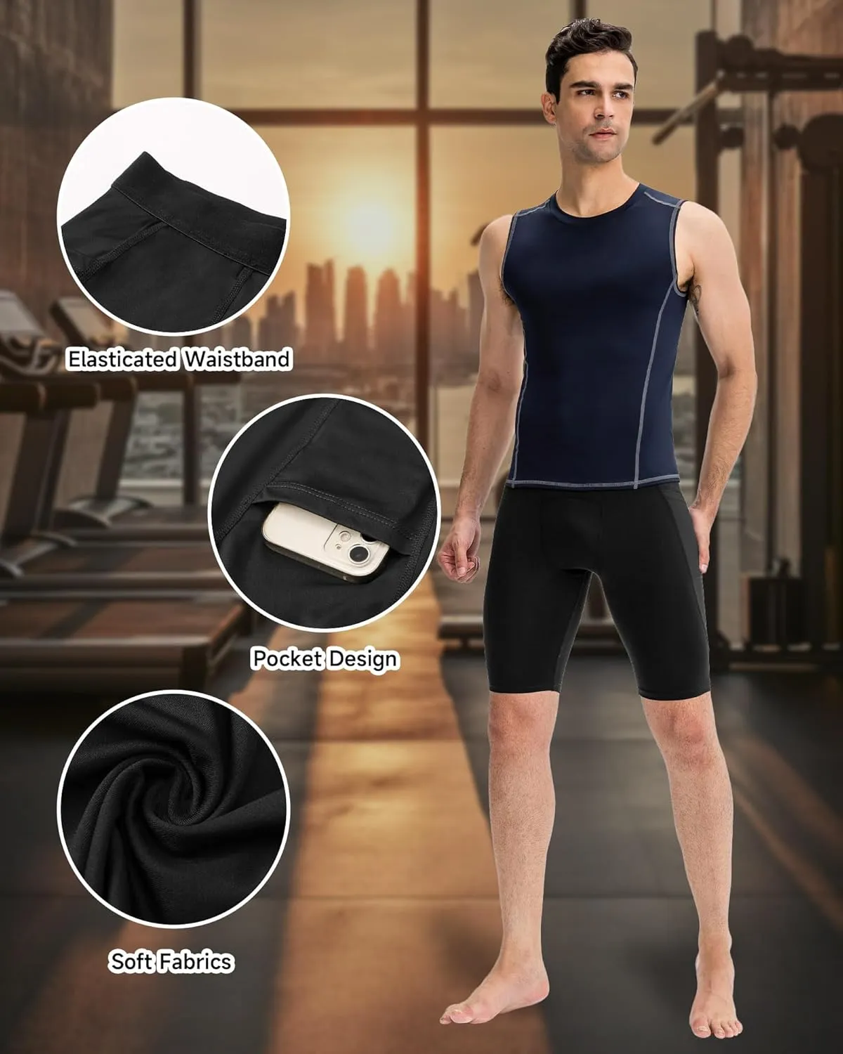 Men's Compression Shorts – Running Spandex Underwear with Pockets, Workout Gym Athletic Sports Tight Shorts for Men