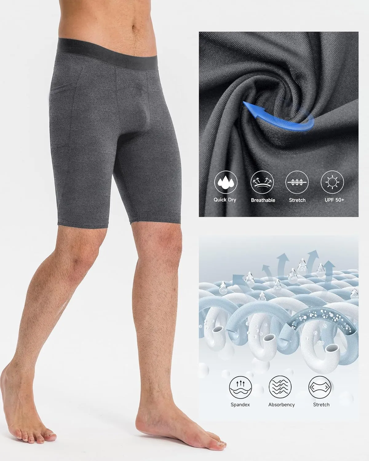 Men's Compression Shorts – Running Spandex Underwear with Pockets, Workout Gym Athletic Sports Tight Shorts for Men