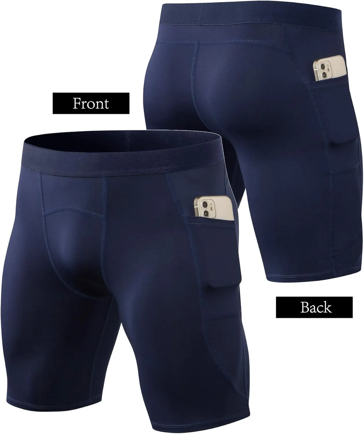 Men's Compression Shorts – Running Spandex Underwear with Pockets, Workout Gym Athletic Sports Tight Shorts for Men