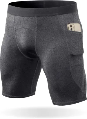 Men's Compression Shorts – Running Spandex Underwear with Pockets, Workout Gym Athletic Sports Tight Shorts for Men
