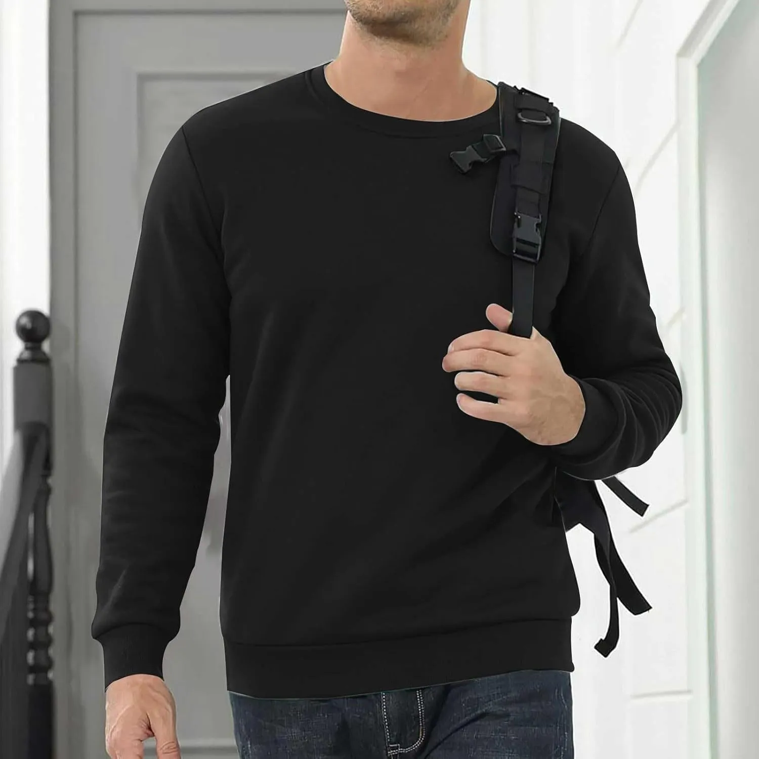 Men'S Crewneck Sweatshirt Thick Warm Sherpa Lined Sweater Heavyweight Long Sleeve Underwear Winter Fleece Pullover