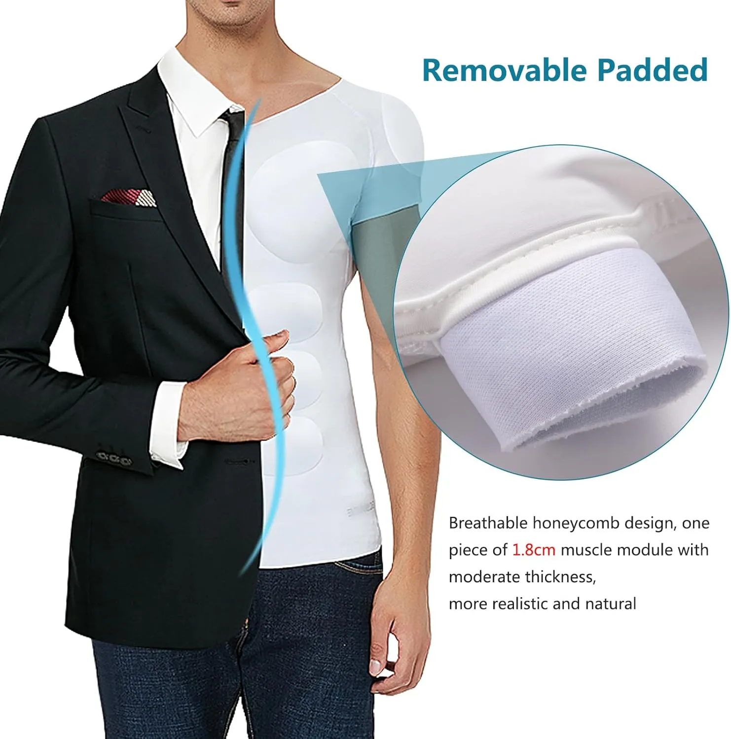 Men's Fake Muscle T-Shirt, Enhancers Strong Shoulder Pads Underwear, for Weddings Parties Daily Wear