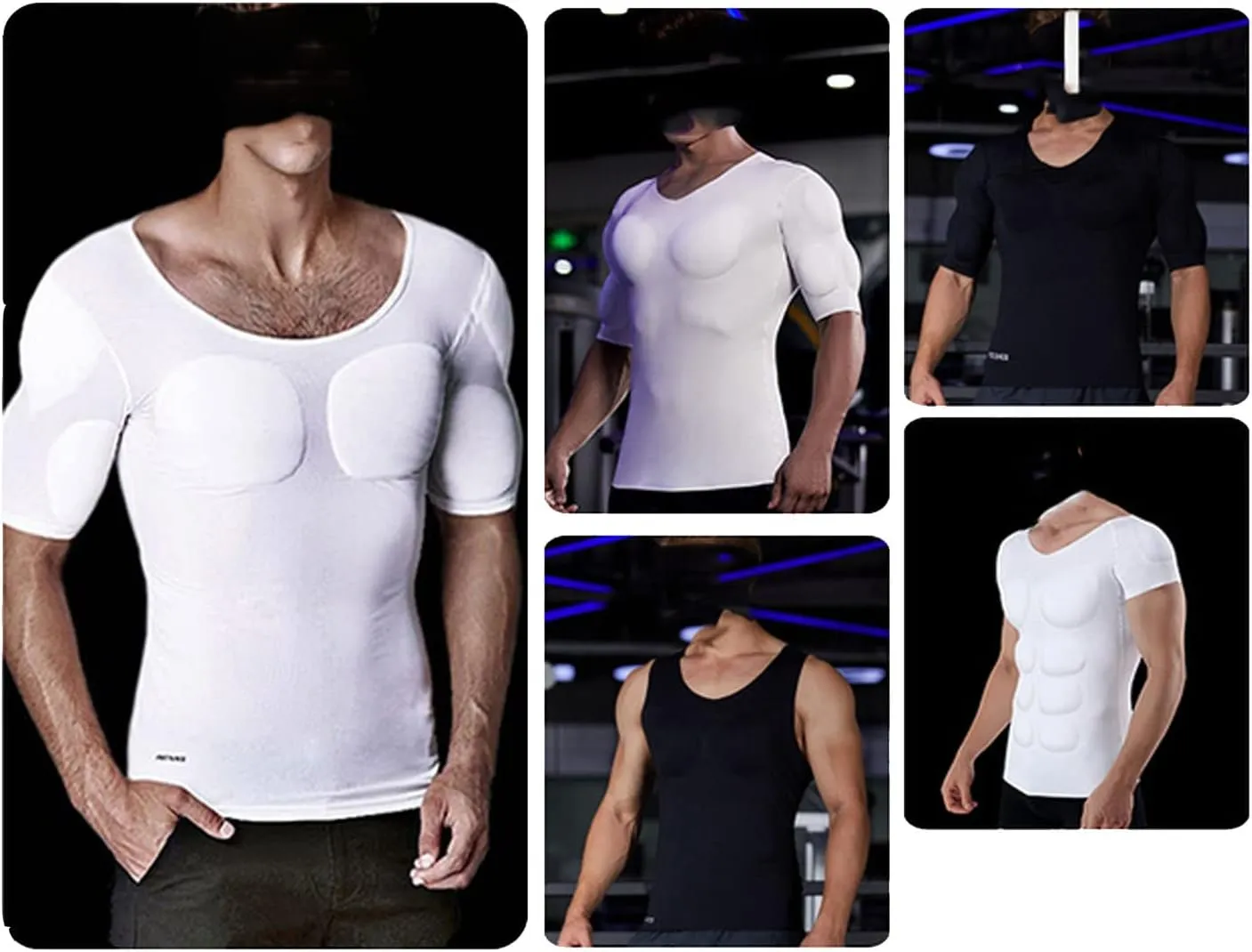 Men's Fake Muscle T-Shirt Multiple Styles to Choose Padded Enhancers Muscular Invisible Underwear