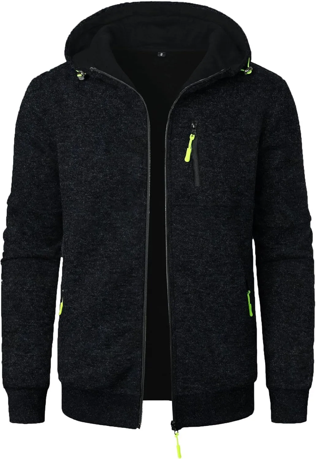 Mens Knitted Outerwear Sports Fitness Casual Jacket Hooded Full Zip Up Windproof Coat with Pockets for Outdoor