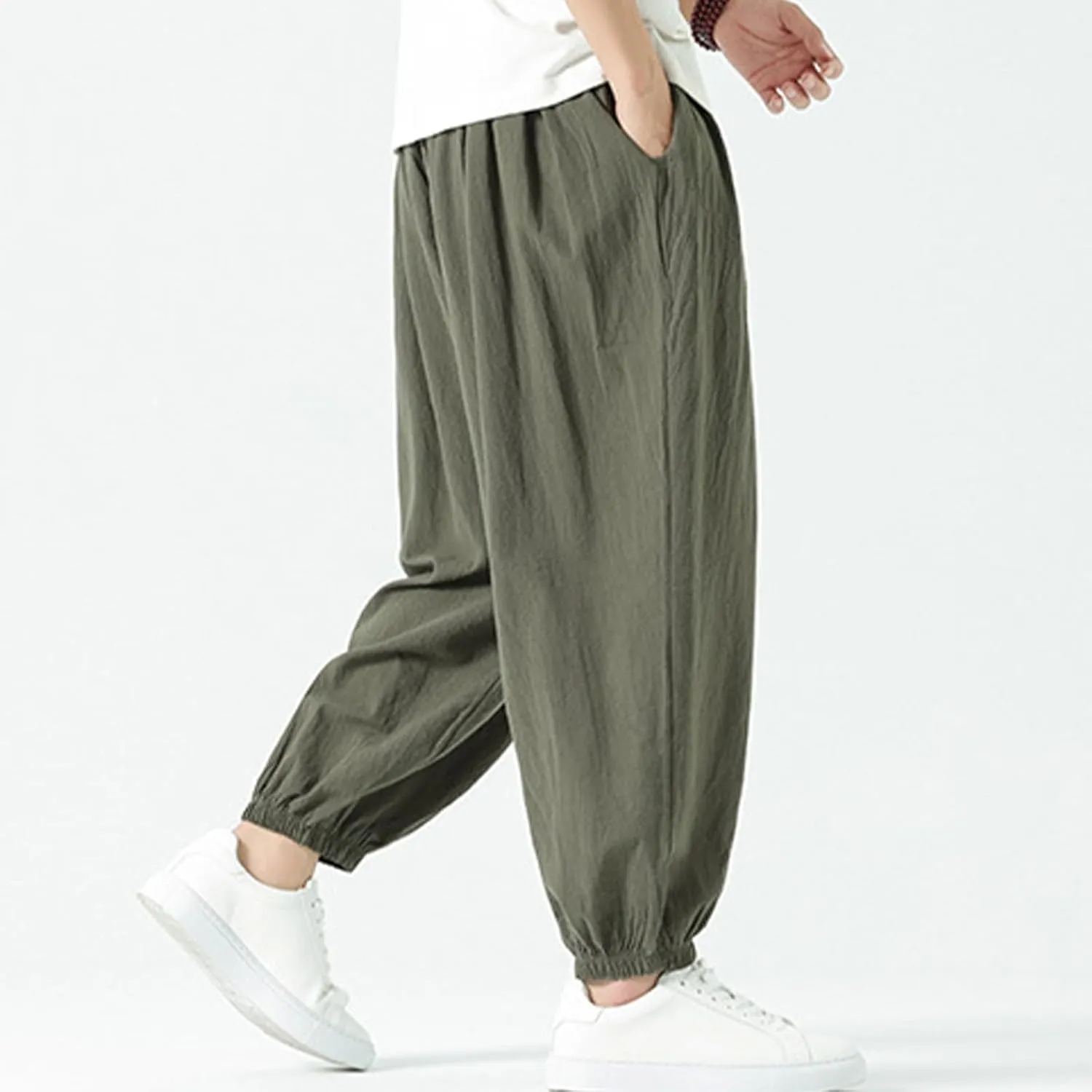 Mens Linen Pants Baggy Elastic Waist Lightweight Beach Clothes Mens Yoga Pants Dress Pants Men Mens Golf Pants Casual