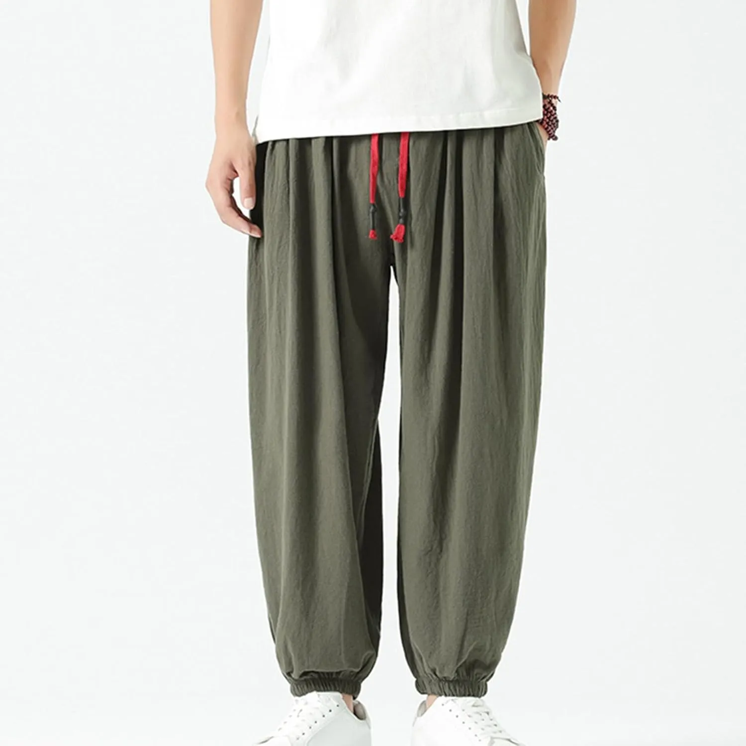 Mens Linen Pants Baggy Elastic Waist Lightweight Beach Clothes Mens Yoga Pants Dress Pants Men Mens Golf Pants Casual