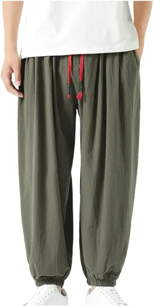 Mens Linen Pants Baggy Elastic Waist Lightweight Beach Clothes Mens Yoga Pants Dress Pants Men Mens Golf Pants Casual