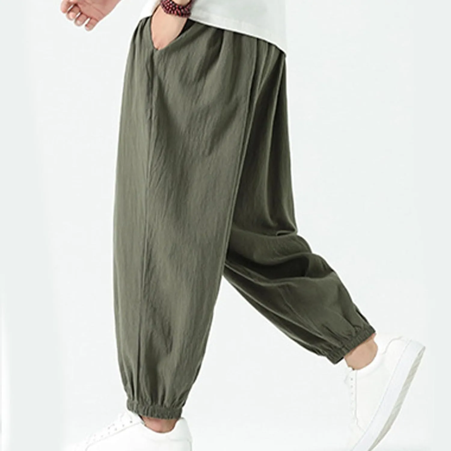 Mens Linen Pants Baggy Elastic Waist Lightweight Beach Clothes Mens Yoga Pants Dress Pants Men Mens Golf Pants Casual
