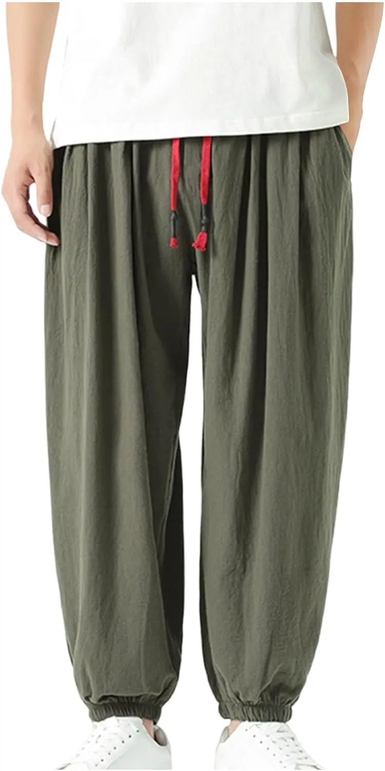 Mens Linen Pants Baggy Elastic Waist Lightweight Beach Clothes Mens Yoga Pants Dress Pants Men Mens Golf Pants Casual