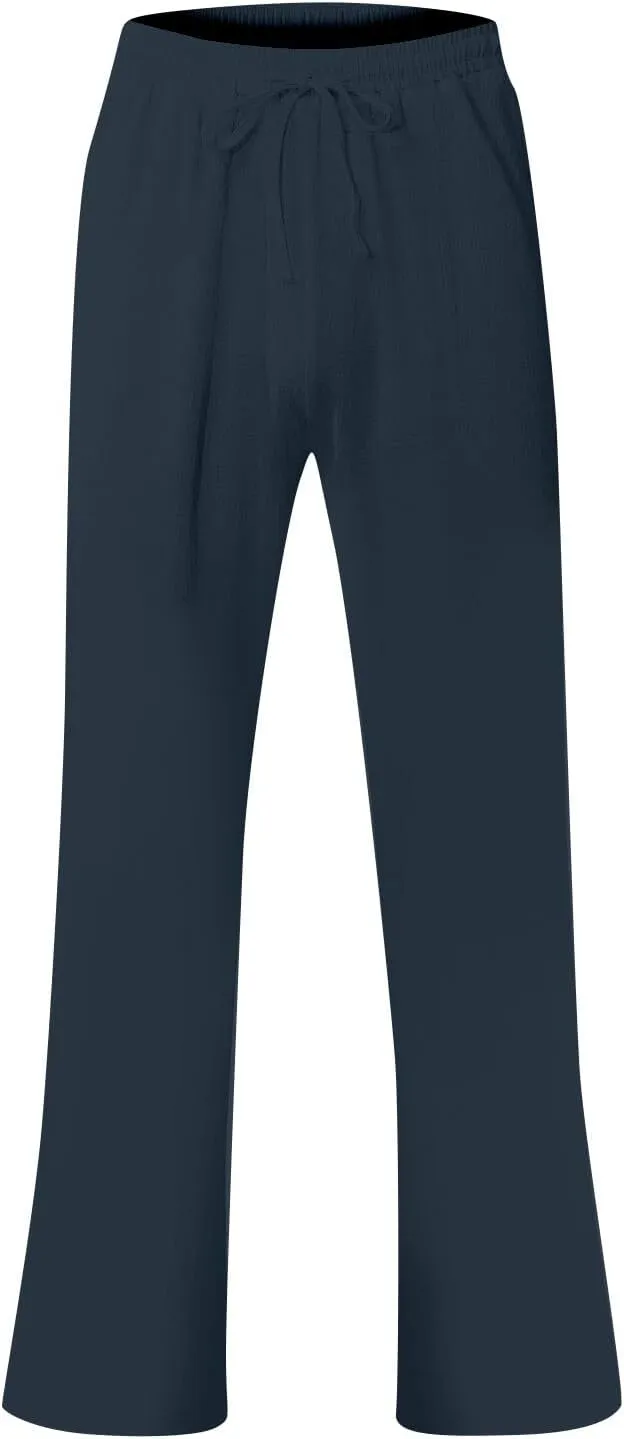 Mens Pants Casual Summer Lightweight Elastic Waist Linen Pants Baggy Business Work Pants with Pockets Trousers Pants