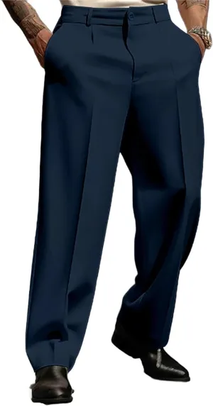 Mens Pleated Front Casual Work Pants Wrinkle-Free Regular Fit Work Dress Pants Big and Tall Stretch Chinos Trousers