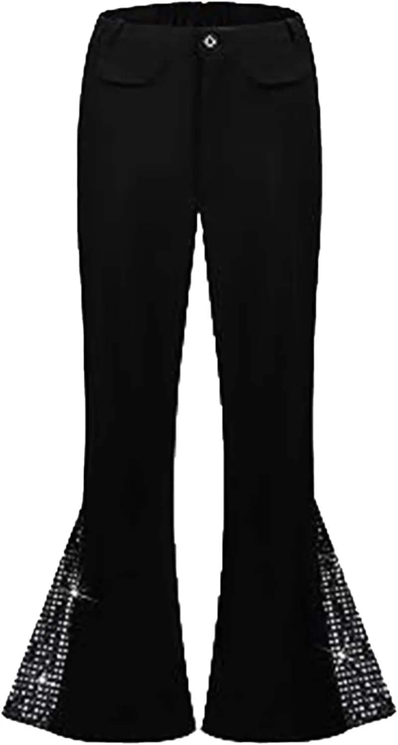 Men's Retro Disco Pants Classic Fit Sequined Bell Pants Fashion Lightweight Dance Pants Loose Performance Casual Pants