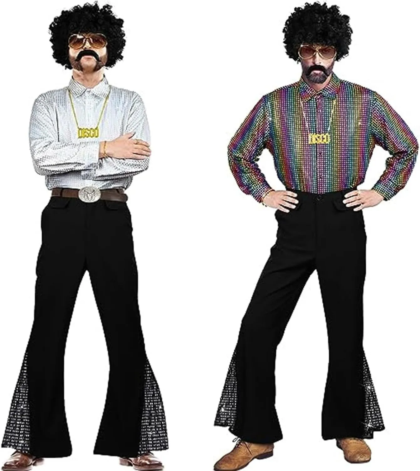 Men's Retro Disco Pants Classic Fit Sequined Bell Pants Fashion Lightweight Dance Pants Loose Performance Casual Pants