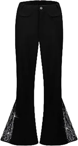 Men's Retro Disco Pants Classic Fit Sequined Bell Pants Fashion Lightweight Dance Pants Loose Performance Casual Pants