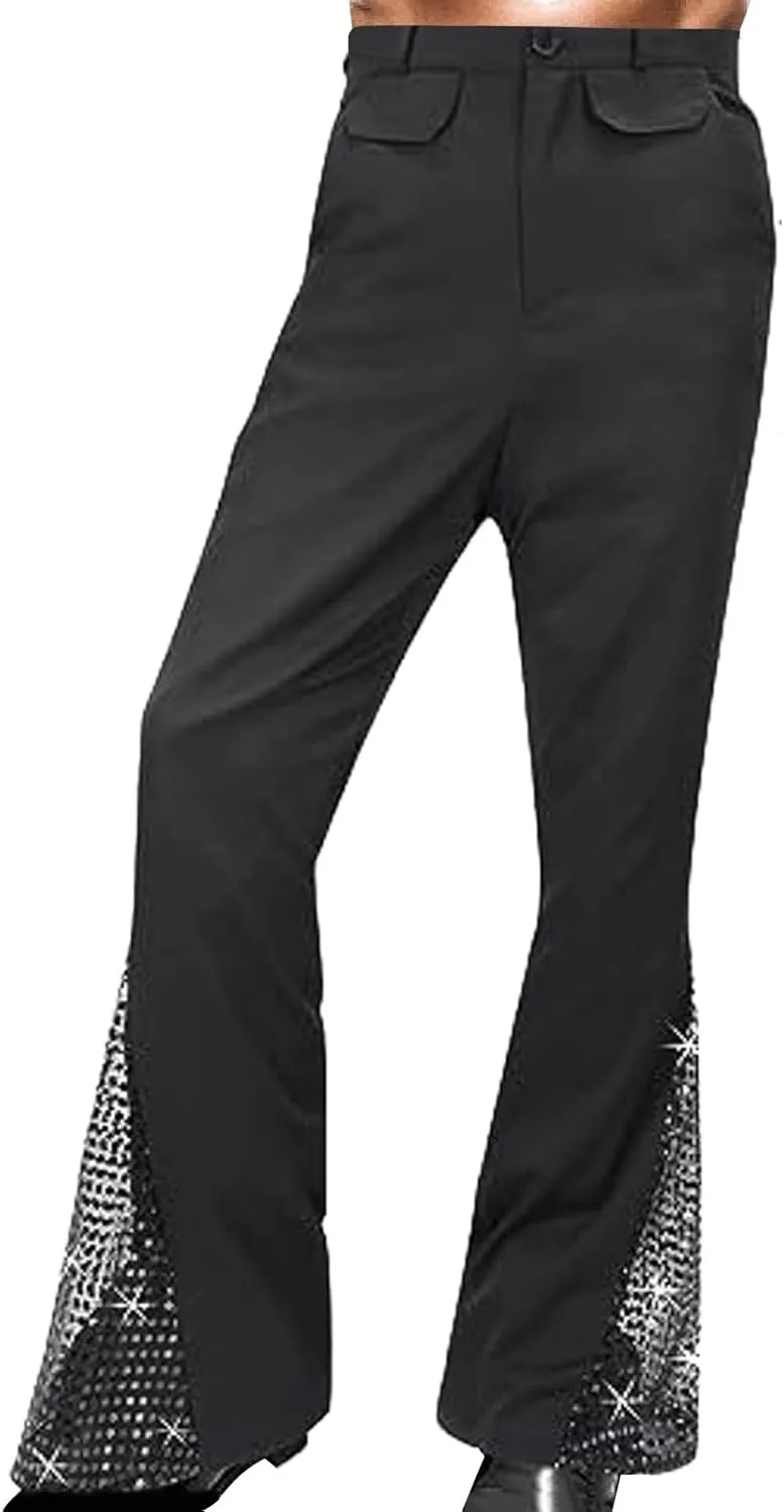 Men's Retro Disco Pants Classic Fit Sequined Bell Pants Fashion Lightweight Dance Pants Loose Performance Casual Pants