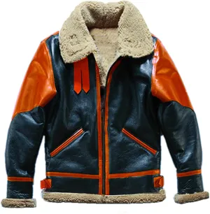 Men's Shearling Coat Casual Faux Leather Motorcycle Jacket Trendy Color Block Motor Biker Jacket Fleece Lined Outwear