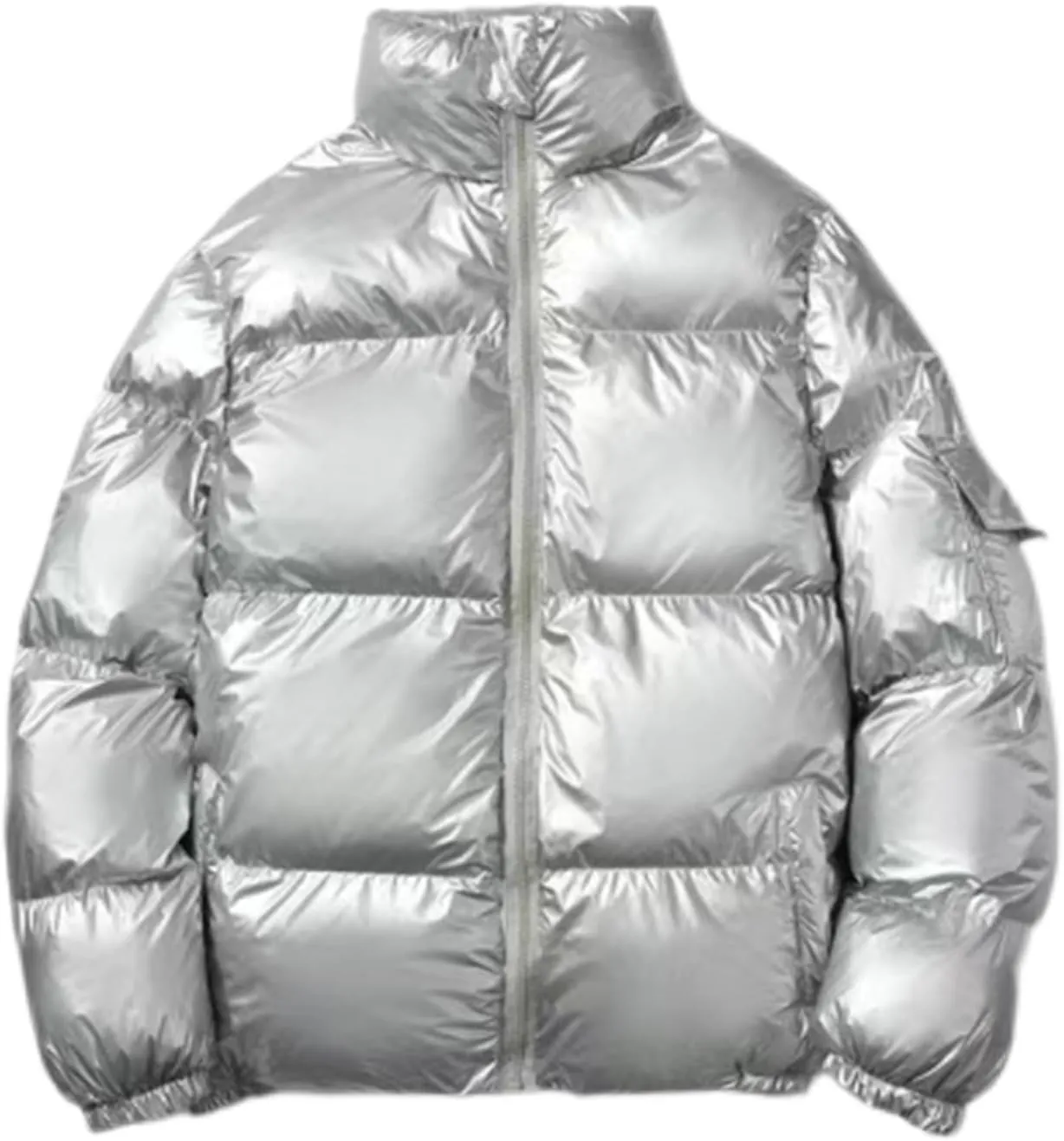 Men's Shiny Winter Jacket Heavyweight Puffer Jackets Casual Coat for Men Full Zip Windproof Stand Collar Down Jacket