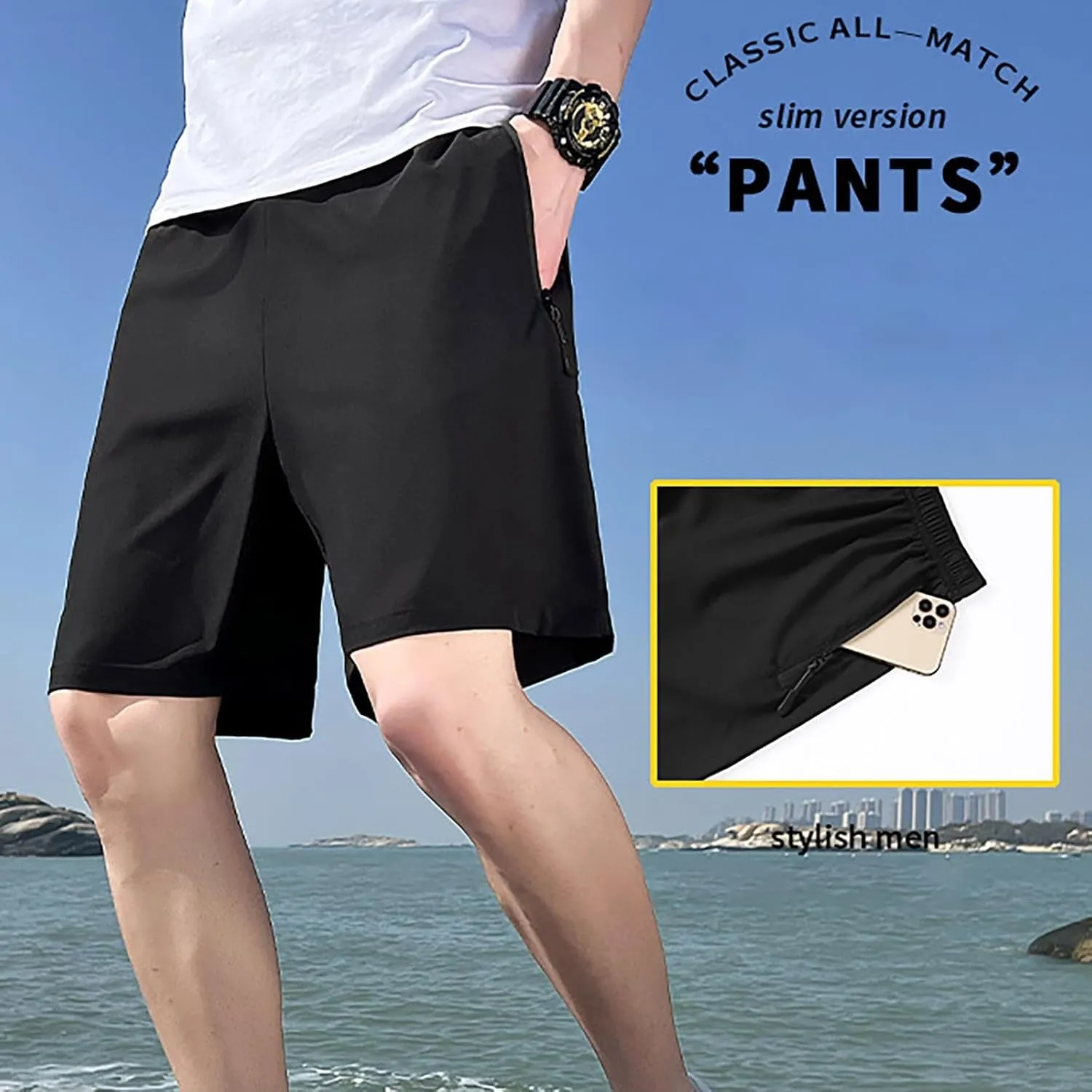 Mens Shorts Athletic with Zipper Pocket Male Gym Workout Shorts Elastic Waist Casual Jogger Pants Stretch Activewear