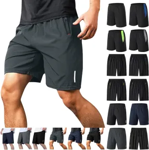 Mens Shorts Athletic with Zipper Pocket Male Gym Workout Shorts Elastic Waist Casual Jogger Pants Stretch Activewear