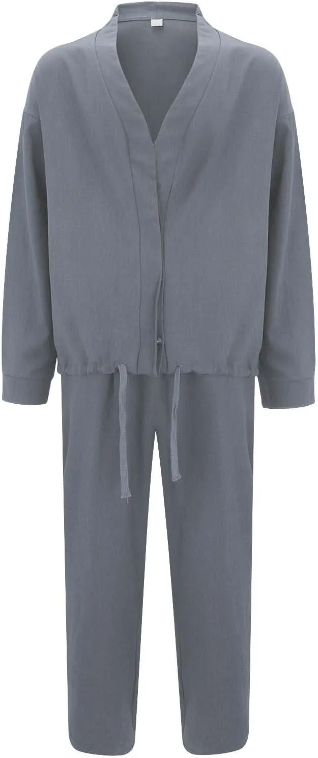 Mens Two Piece Outfits Sets Fall Buttoned Drawstring Open Front Cardigan and Casual Long Pants Loose Fit Jackets