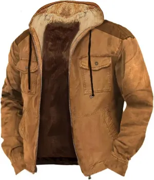 Men's Winter Coats Heavyweight Sherpa Lined Fleece Hoodie Jacket Wool Warm Thick Coat Work Cargo Jackets with Hood