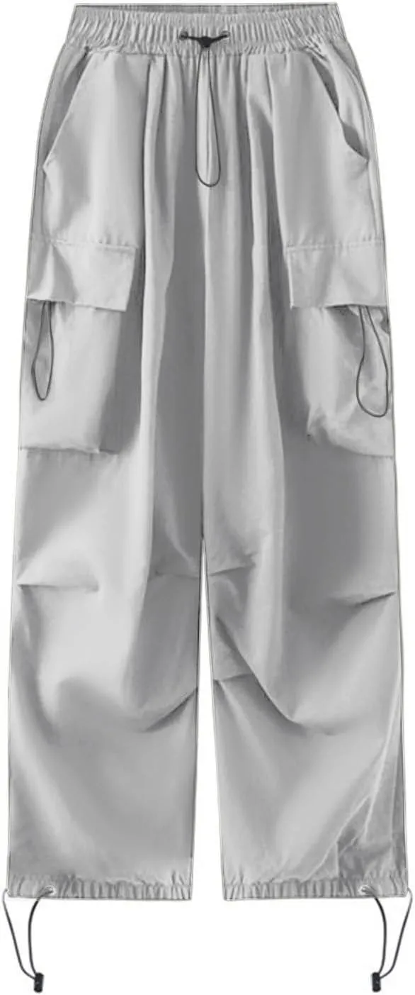 Metallic Shiny Parachute Pants for Women Drawstring Baggy Cargo Pants Jogger Straight Leg Parachute Pants Y2k Pants