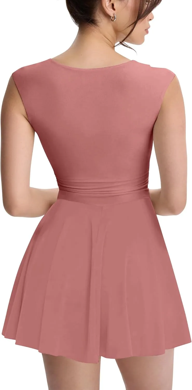 Mokoru Women's Sexy V Neck Sleeveless Bodycon Ruffle Hem Mini Club Party Short Dresses
