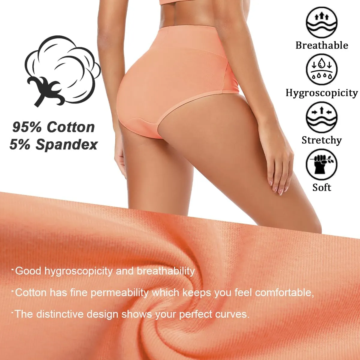 Molasus Women's Cotton Underwear High Waisted Full Coverage Ladies Panties (Regular & Plus Size)