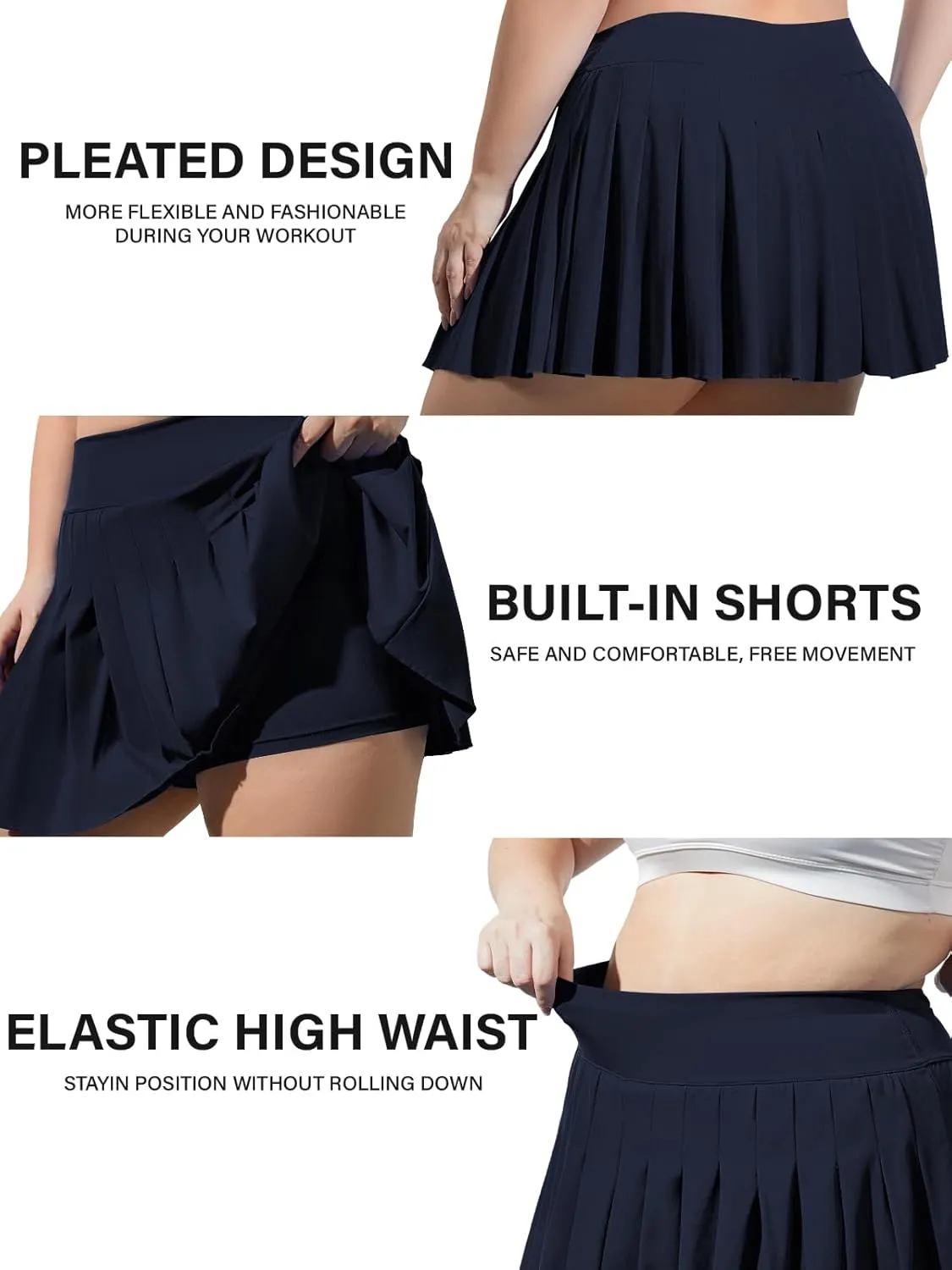Moon Wood Women's Plus Size Pleated Tennis Skirt- Girls High Waist Athletic Golf Skirts with Shorts
