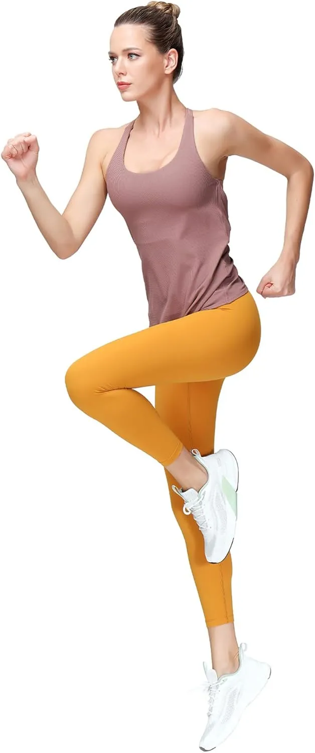 MotoRun Women's Workout Tank Tops Built in Bra Strappy Athletic Yoga Top Open Back Athletic Flowy Shirts Activewear for Women
