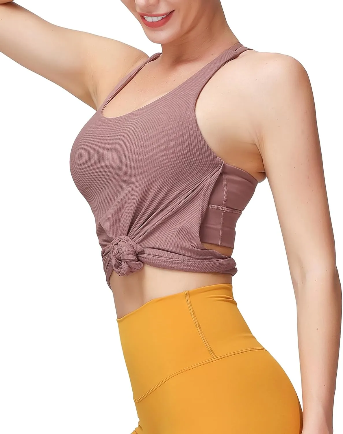 MotoRun Women's Workout Tank Tops Built in Bra Strappy Athletic Yoga Top Open Back Athletic Flowy Shirts Activewear for Women