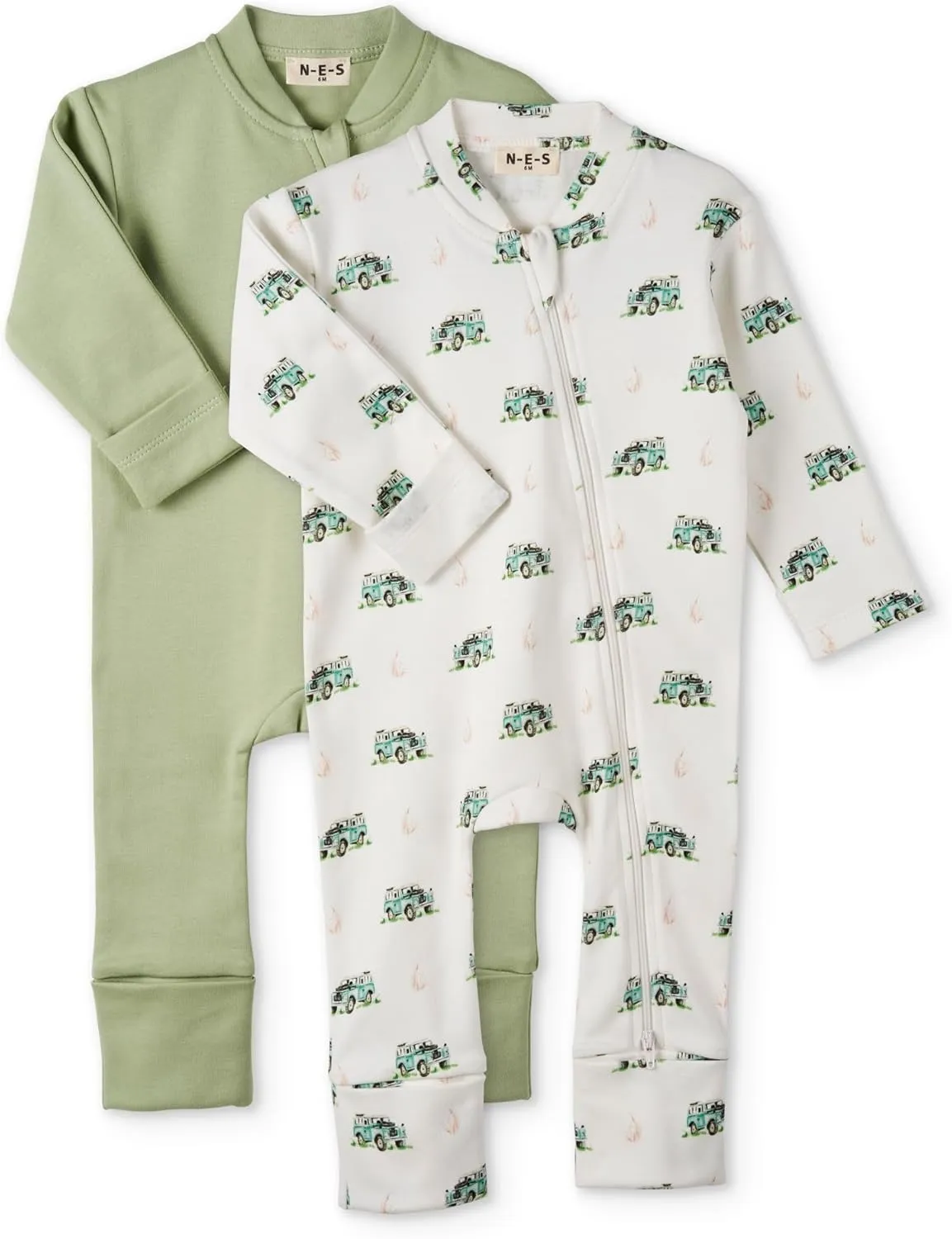 N-E-S 100% Organic Cotton Baby Girls and Boys Convertible Footie Twoway Front Zip Mitten Cuffs Feet Onepiece Bodysuit Overall