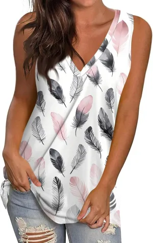 NBXNZWF Womens Tank Tops 2025 Summer Sleeveless V Neck Boho T Shirts Casual Loose Fit Going Out Workout Basic Tunic Tops
