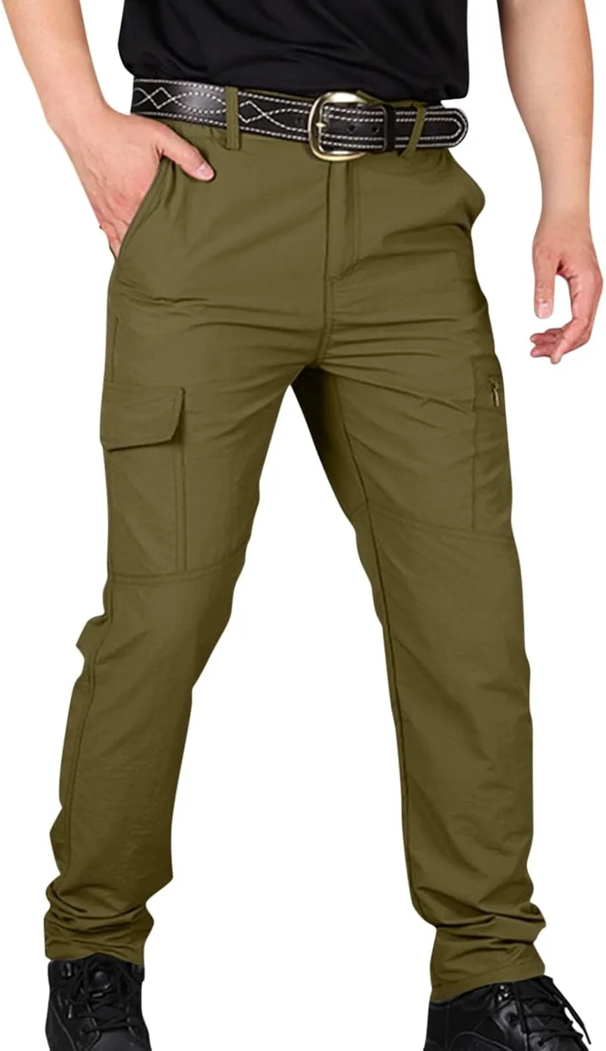 OIOLOYJM Cargo Pants for Men Relaxed Fit Work Waterproof Hiking Pants Stretch Tactical Pants Lightweight Outdoor Travel Pants