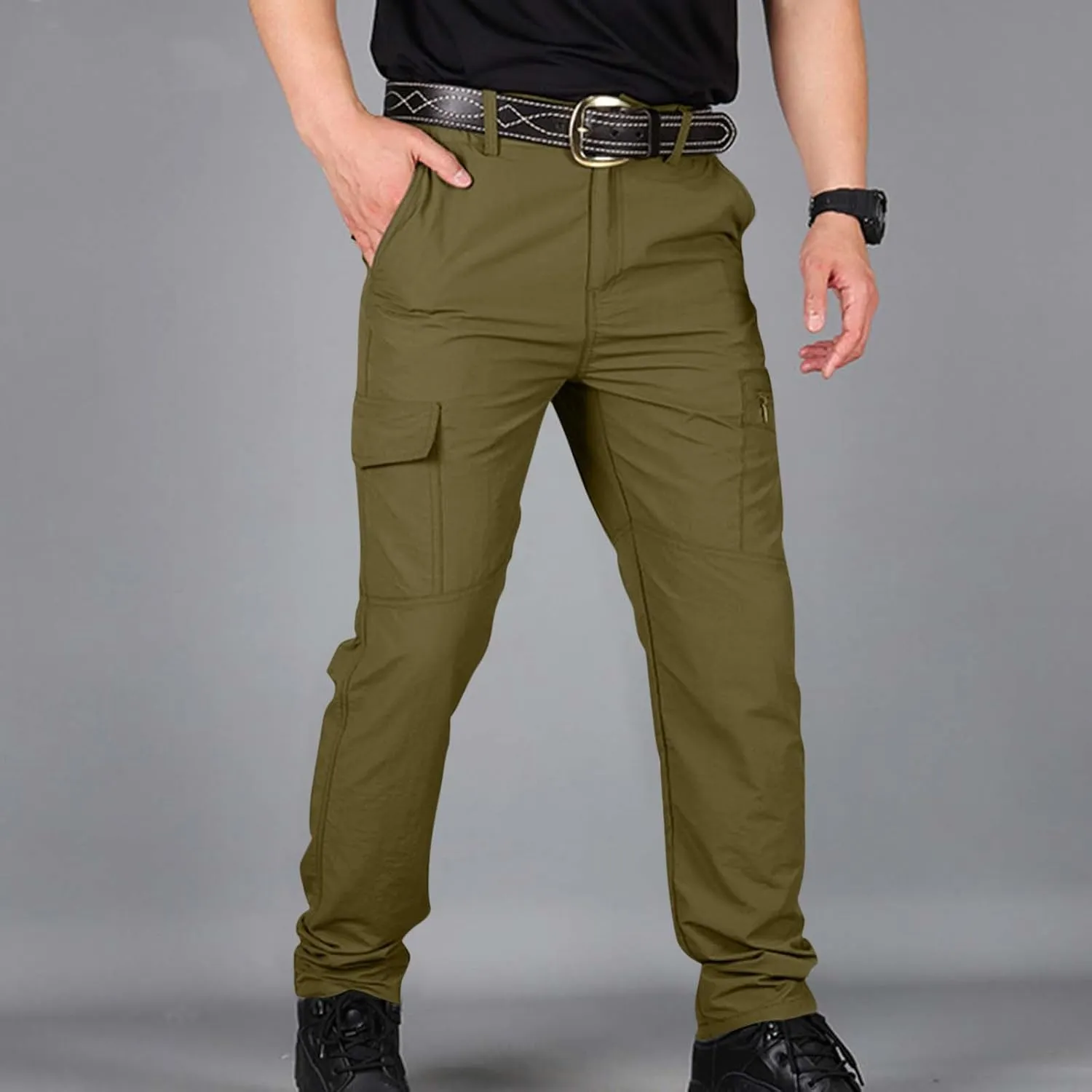 OIOLOYJM Cargo Pants for Men Relaxed Fit Work Waterproof Hiking Pants Stretch Tactical Pants Lightweight Outdoor Travel Pants